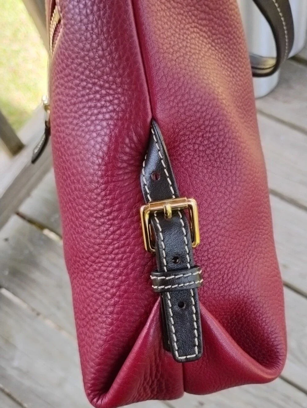 Dooney & Bourke Deep Wine Pebbled Leather Shoulder Bag with Brown Trim - Picture 2 of 12